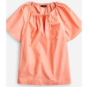 J Crew Tie-Neck Cotton Poplin Blouse in Peach
